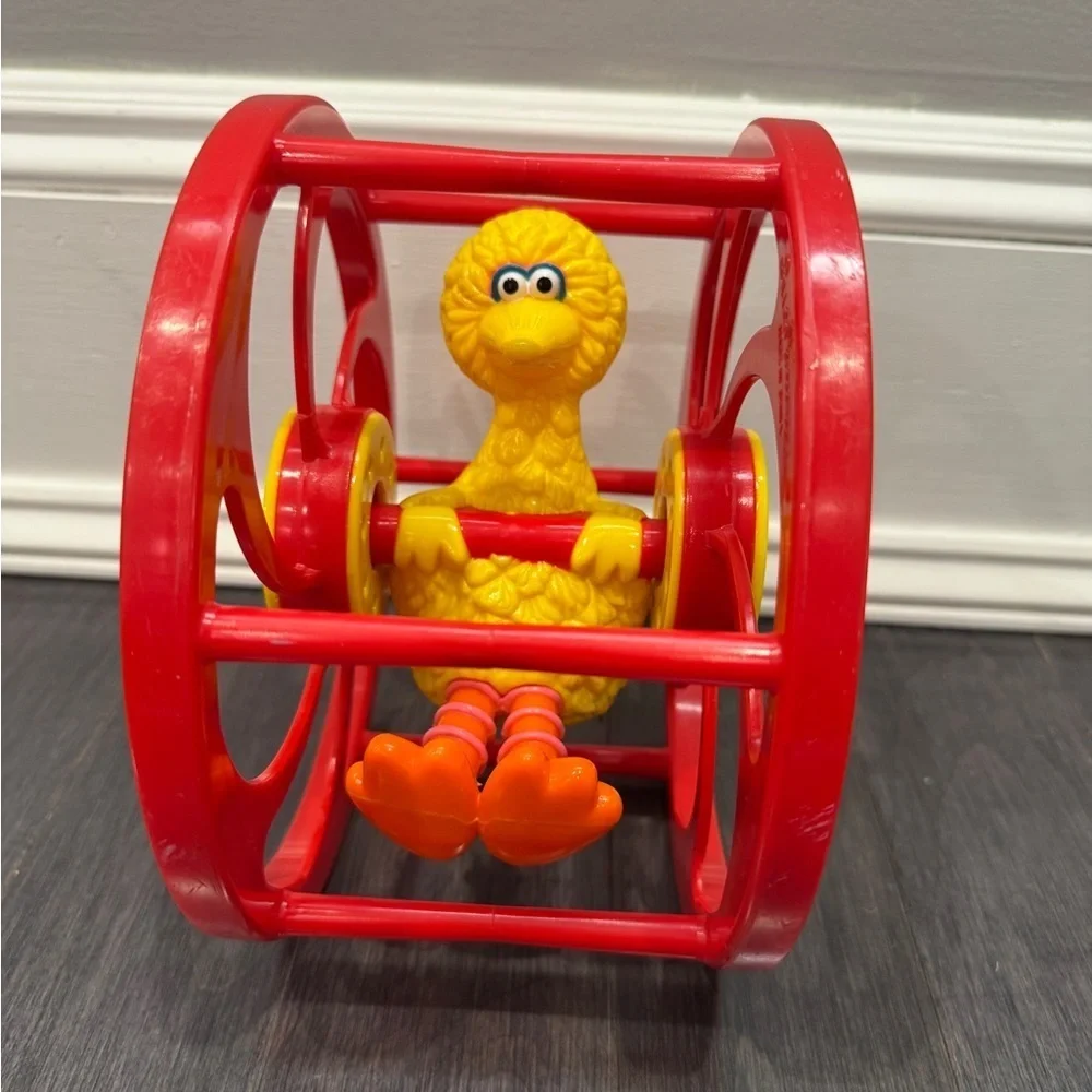 VINTAGE Sesame Street Red and Yellow Big Bird Roller Wheel Kids Toy Baby Toddler